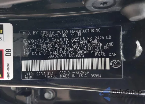 2020 Lexus Es 350 from USA, damaged, VIN 58ADZ1B14LU059072